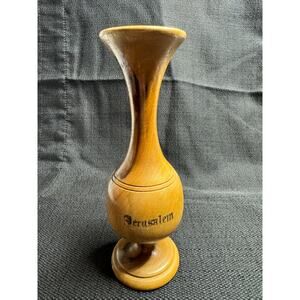 MCM Israel Hand Carved Olive Wood Vase 6 Inches Tall